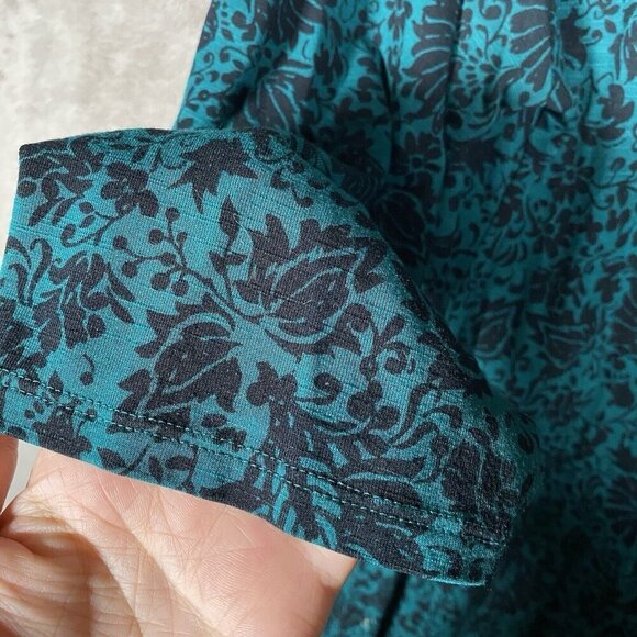 J Jill Dress XL Viridian Deco Scroll Green Floral Pleated Button Up Stretch - Picture 6 of 12